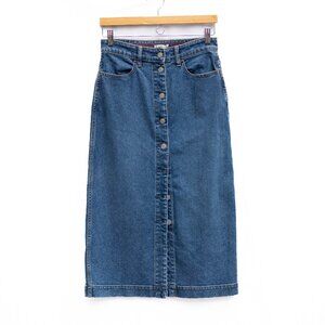 Faherty Mercer Bay Denim Midi Skirt Blue Button Front Organic Cotton Women’s‎ 26